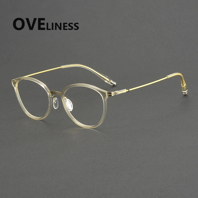 Oveliness Unisex Full Rim Oval Round Acetate Titanium Eyeglasses 22501