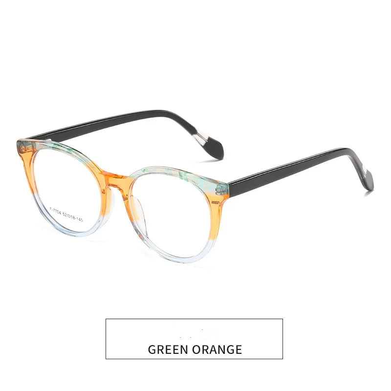 KatKani Women's Full Rim Square Acetate Eyeglasses F7704 Full Rim KatKani Eyeglasses Green Orange  