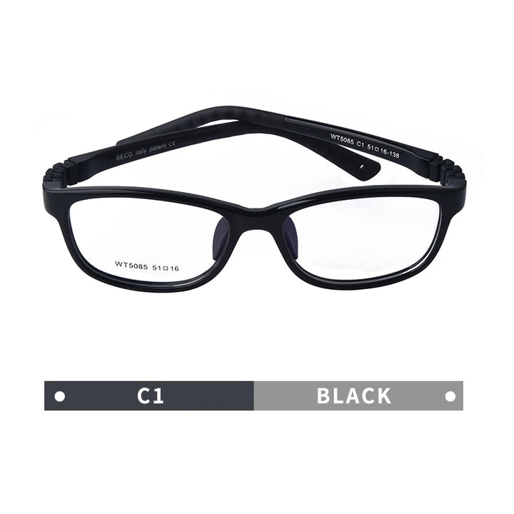 Secg Unisex Youth Teen Full Rim Square Tr 90 Silicone Eyeglasses 5085 Full Rim Secg C1 BLACK  