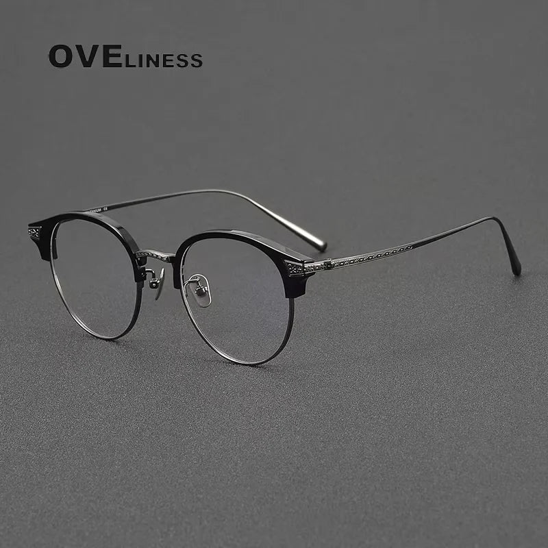 Oveliness Unisex Full Rim Round Acetate Titanium Eyeglasses 314029