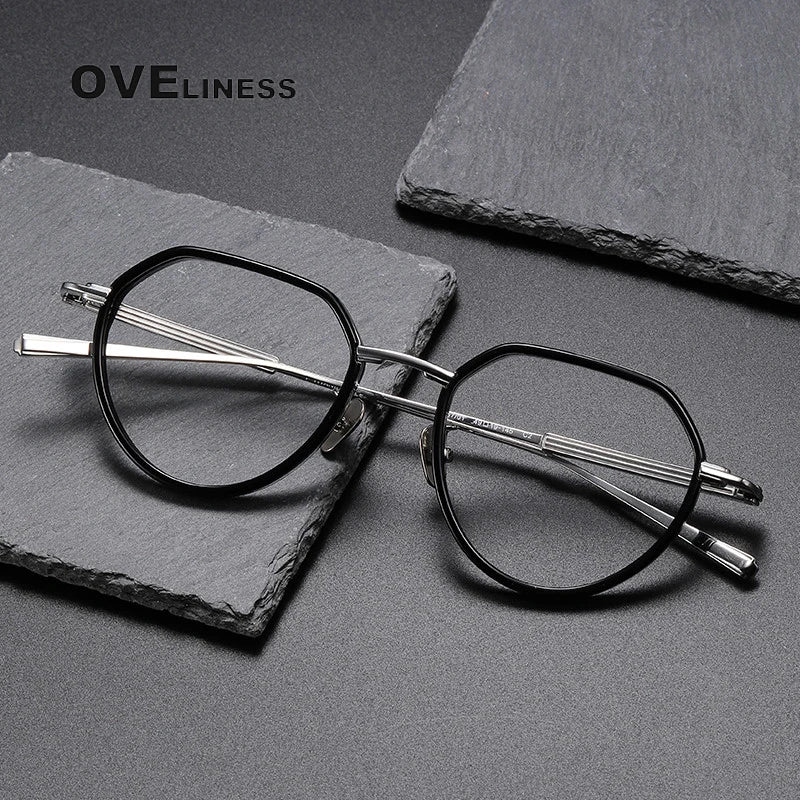 Oveliness Unisex Full Rim Flat Top Round Titanium Acetate Eyeglasses O6701 Full Rim Oveliness   