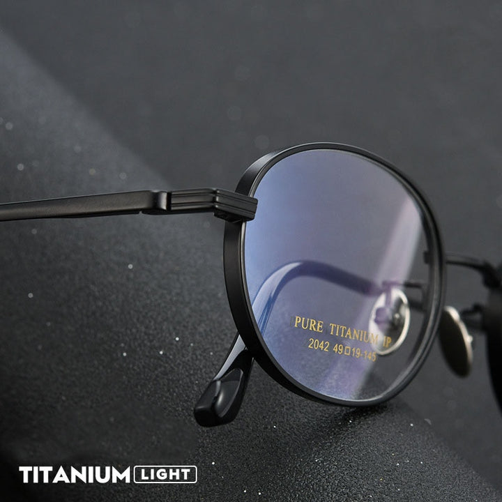 Hdcrafter Unisex Full Rim Round Titanium Eyeglasses 2042 Full Rim Hdcrafter Eyeglasses   