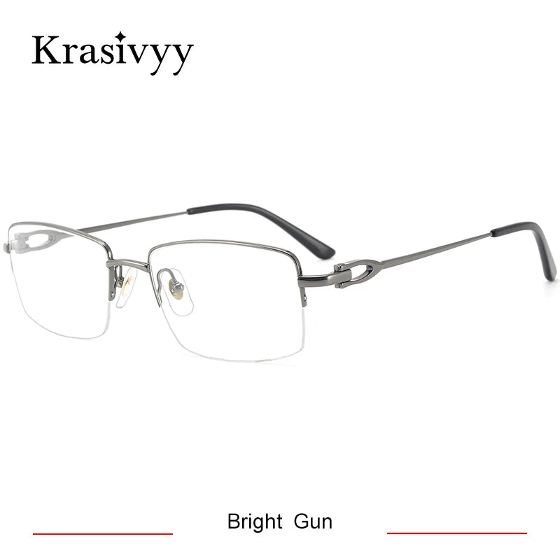 Krasivyy Mens Semi Rim Square Titanium Eyeglasses Kr0319o Semi Rim Krasivyy Bright Gun CN 