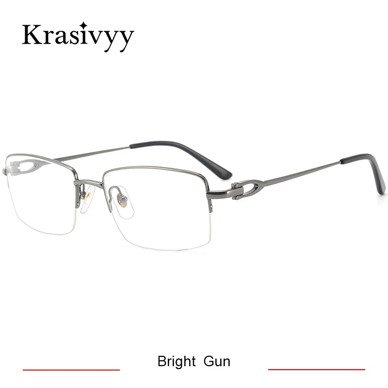 Krasivyy Men's Semi Rim Big Square Titanium Eyeglasses  420319