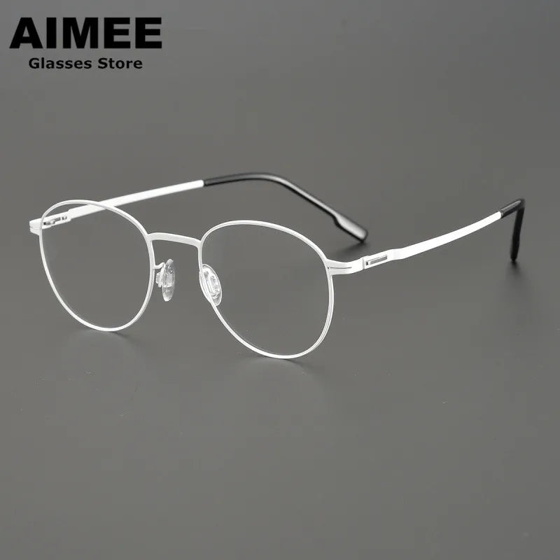 Aimee Women's Full Rim Oval Round Stainless Steel Eyeglasses 12319 Full Rim Aimee Silver  