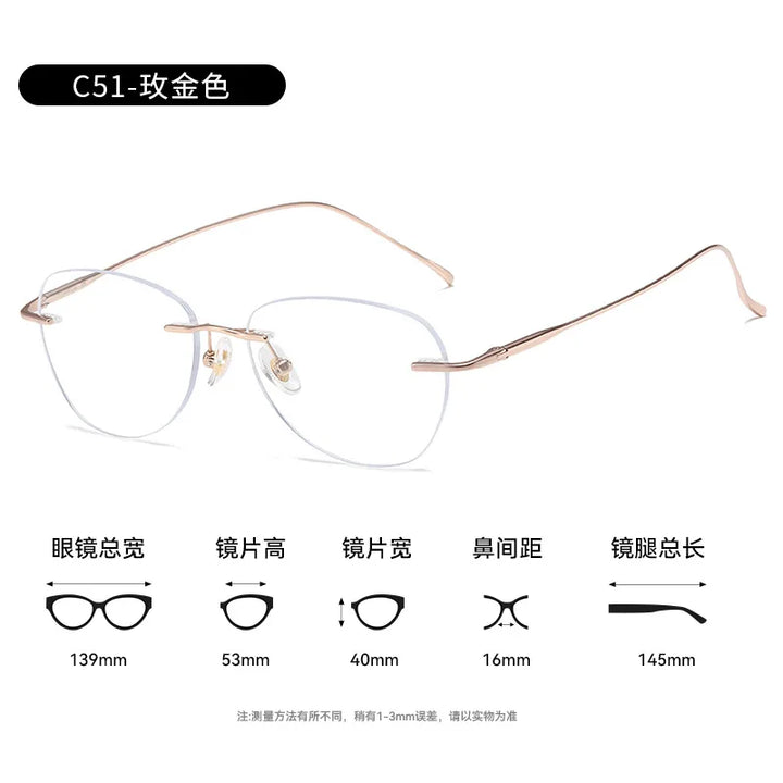 Bclear Unisex Rimless Flat Top Oval Titanium Eyeglasses 892553