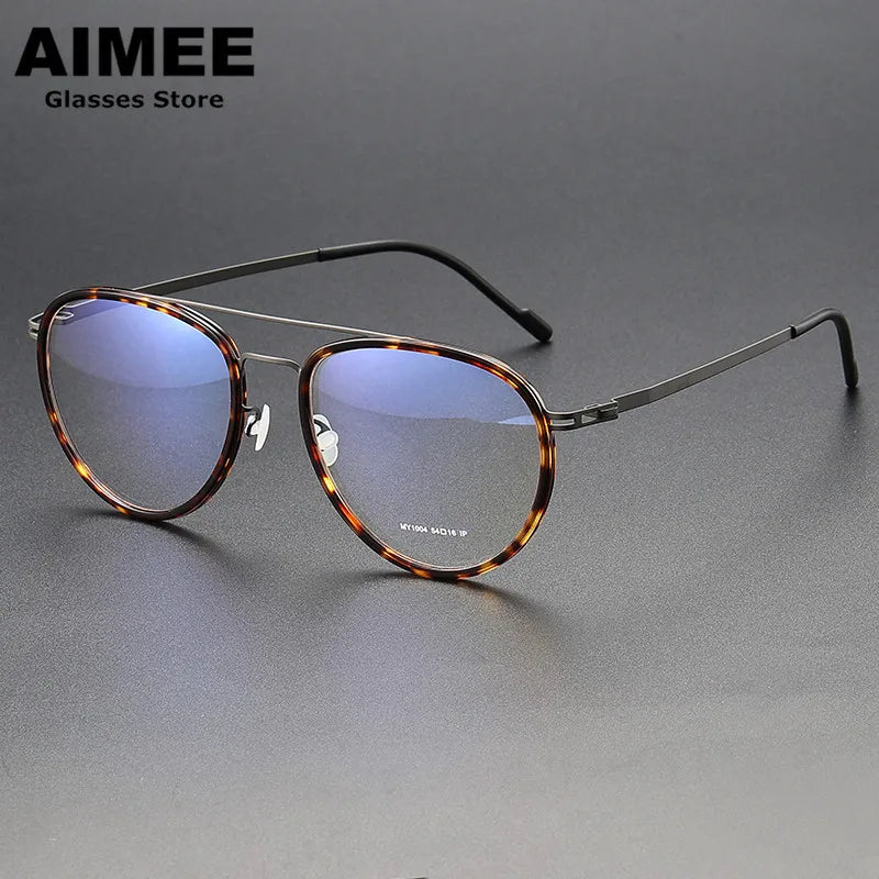 Aimee Unisex Full Rim Oval Double Bridge Steel Acetate Eyeglasses 1004