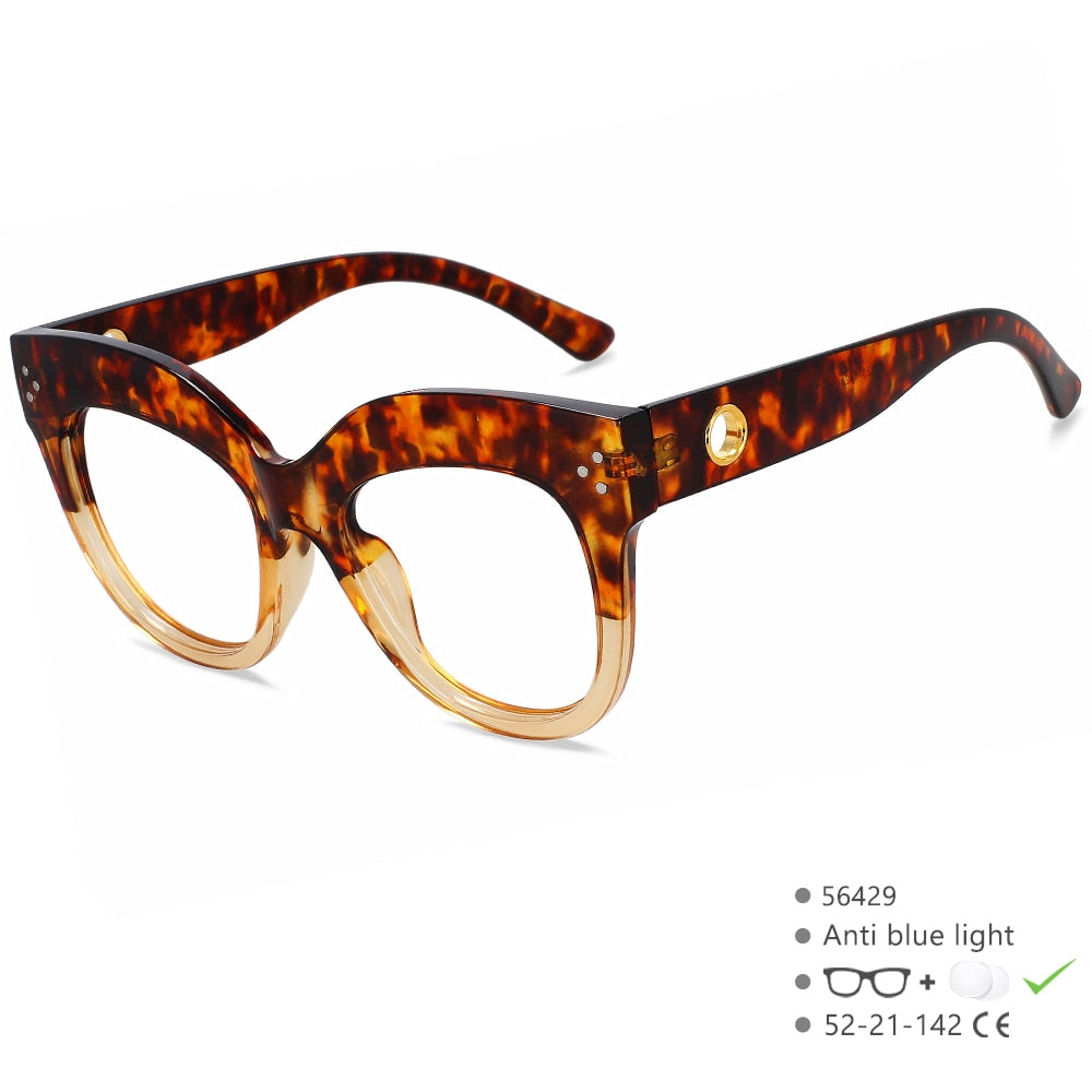 CCSpace Women's Full Rim Cat Eye PC Plastic Eyeglasses 56429 Full Rim CCspace LeopradChampagne  