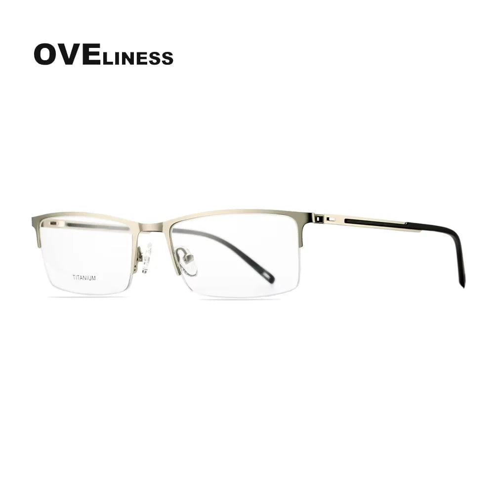 Oveliness Men's Semi Rim Square Titanium Alloy Eyeglasses 49858 Semi Rim Oveliness silver  