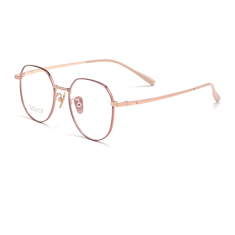 KatKani Unisex Full Rim Square Round Titanium Eyeglasses 98692a Full Rim KatKani Eyeglasses Pink Rose Gold  