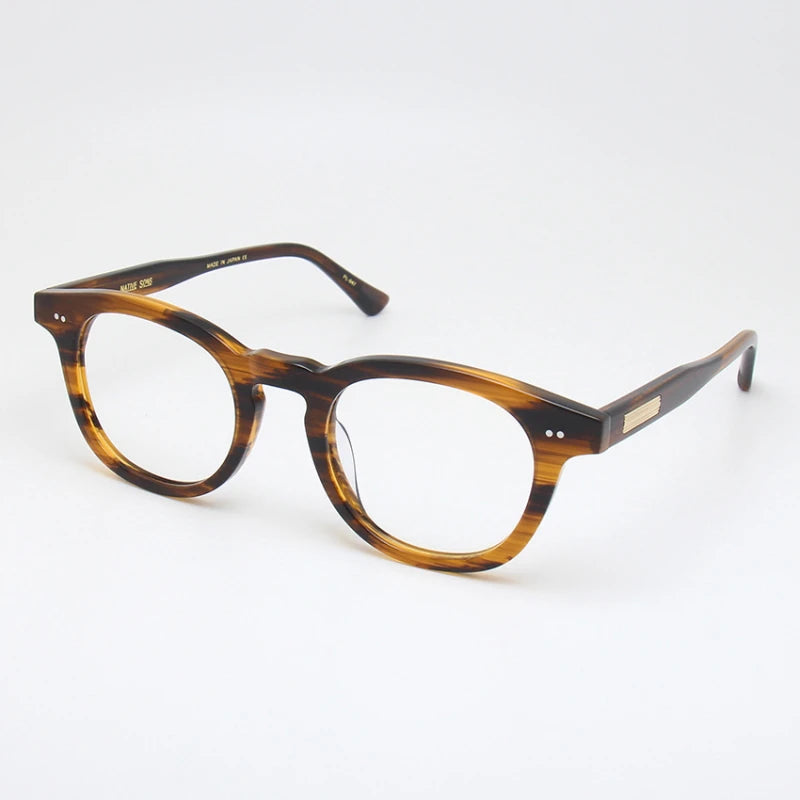 Black Mask Unisex Full Rim Round Square Acetate Eyeglasses 21322 Full Rim Black Mask Brown Stripes  