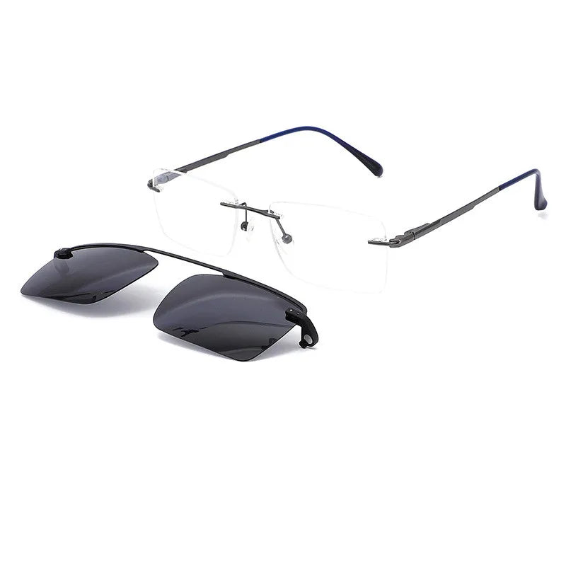 Summer Flower Men's Rimless Square Alloy Eyeglasses Clip On Sunglasses 613067