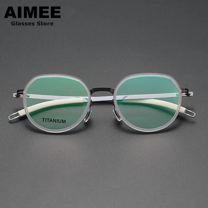 Aimee Unisex Full Rim Flat Top Oval Titanium Acetate Eyeglasses 60219 Full Rim Aimee Black-Transparent  