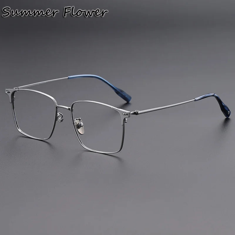 Summer Flower Men's Full Rim Square Brow Line Titanium Eyeglasses 62539