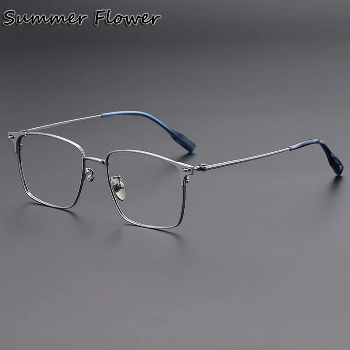 Summer Flower Men's Full Rim Square Brow Line Titanium Eyeglasses 62539