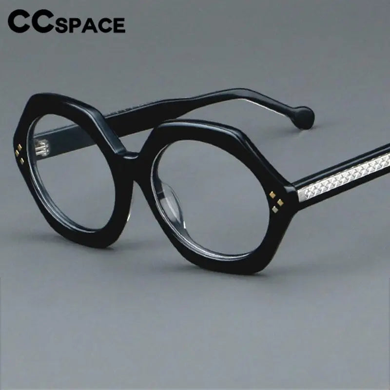 CCSpace Unisex Full Rim Large Flat Top Round Acetate Eyeglasses 57286 Full Rim CCspace   