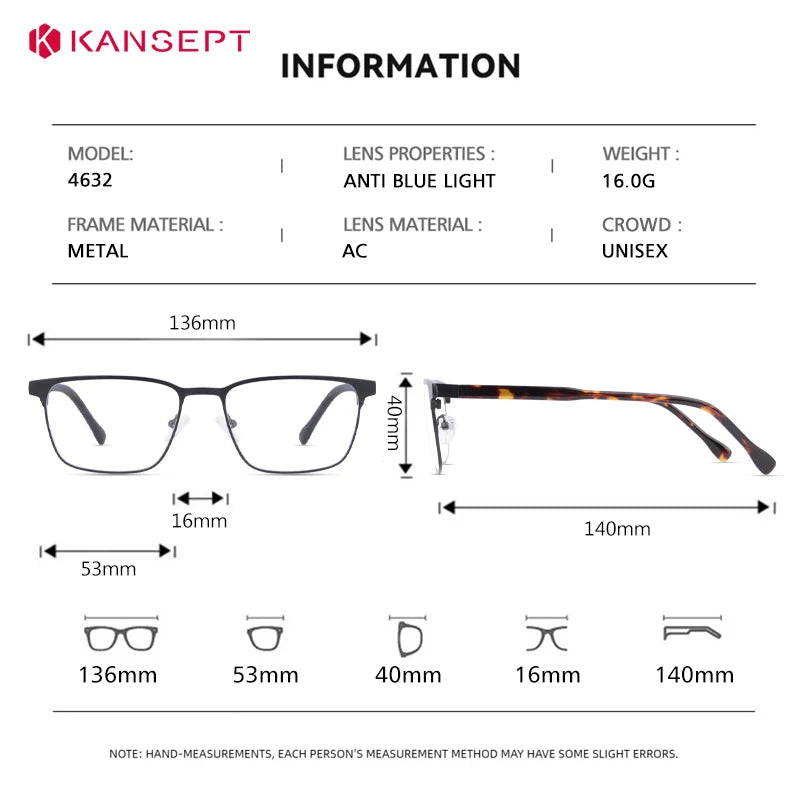 Kansept Women's Full Rim Square Alloy Tr 90 Reading Glasses 74632