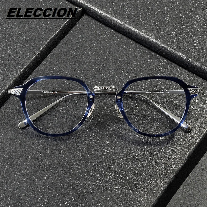 Eleccion Women's Full Rim Oval Square Acetate Titanium Eyeglasses 4424 Full Rim Eleccion