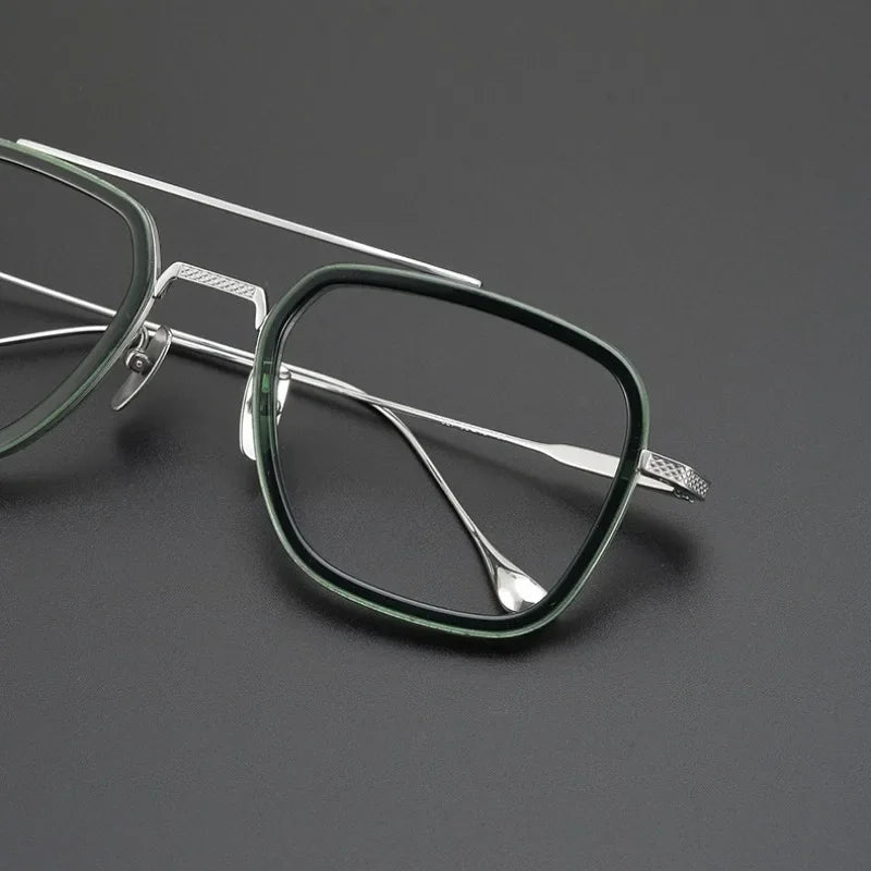 Hewei Unisex Full Rim Square Double Bridge Acetate Titanium Eyeglasses 2009 Full Rim Hewei   