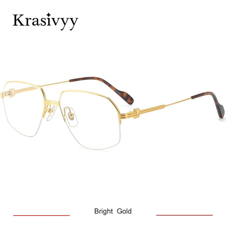 Krasivyy Men's Semi Rim Irregular Oval Titanium Eyeglasses Kr02850 Semi Rim Krasivyy Bright  Gold CN 
