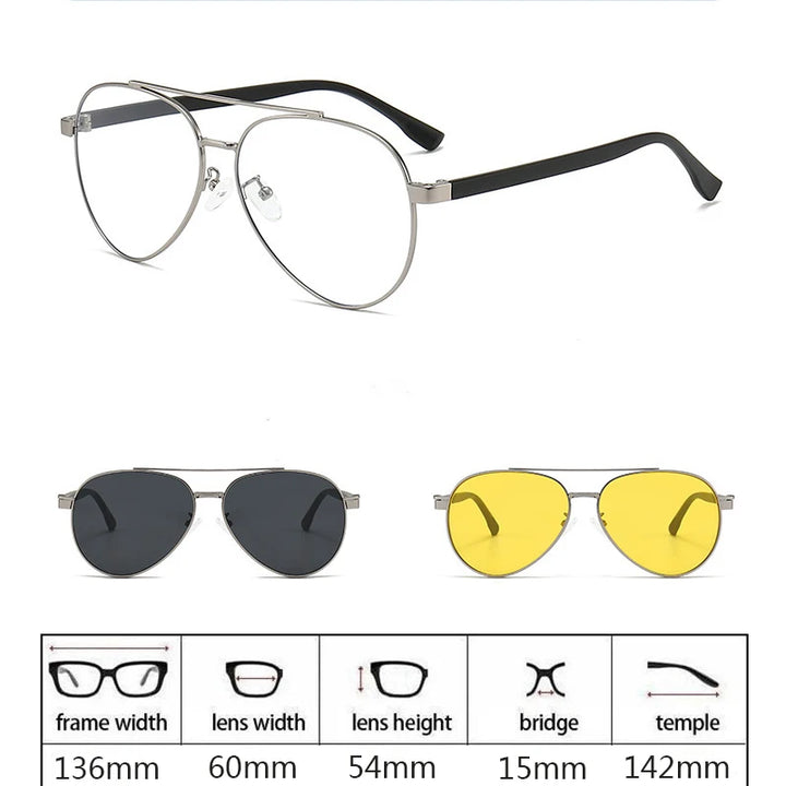 Hdcrafter Men's Full Rim Square Double Bridge Titanium Eyeglasses Clip On Sunglasses 275009