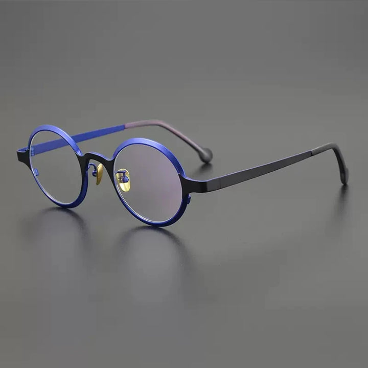 Gatenac Unisex Full Rim Round Titanium Eyeglasses Gxyj1205 Full Rim Gatenac Blue Black  