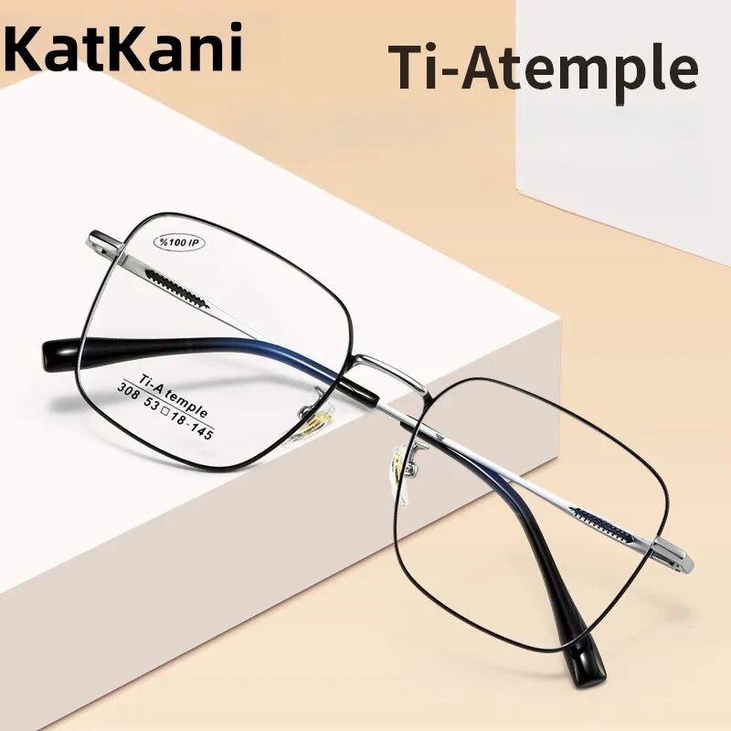 KatKani Unisex Full Rim Large Square Titanium Eyeglasses 308 Full Rim KatKani Eyeglasses Gray  