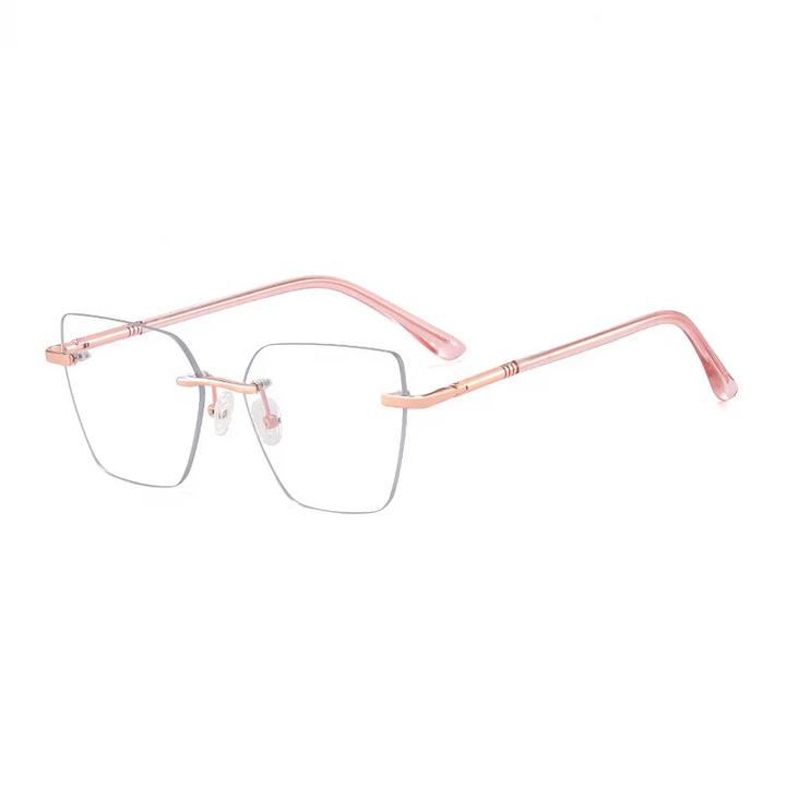 Ralferty Women's Rimless Flat Top Polygon Acetate Eyeglasses R83600 Rimless Ralferty C3 RoseGold CHINA 