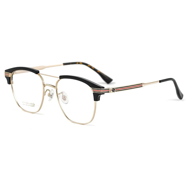 Hotochki Men's Full Rim Square Double Bridge Titanium Eyeglasses Bj2315 Full Rim Hotochki   