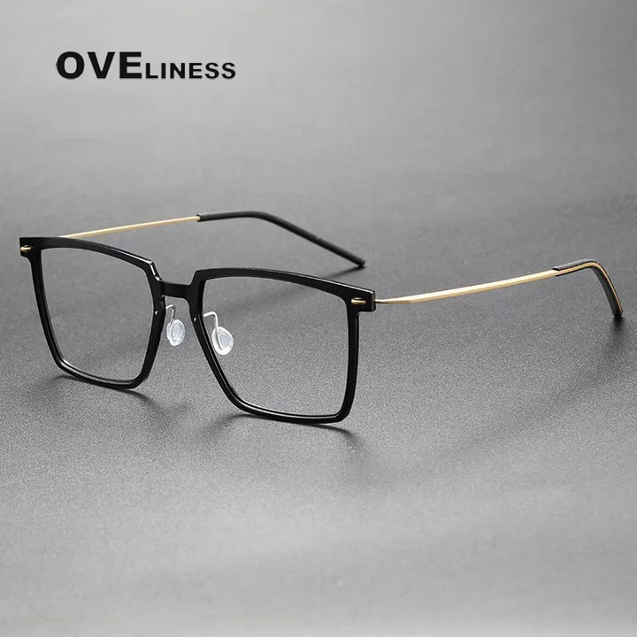 Oveliness Unisex Full Rim Square Acetate Titanium Eyeglasses 6577 Full Rim Oveliness shiny black gold