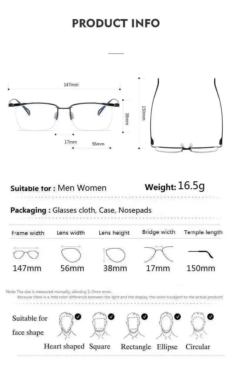 Aimee Unisex Semi Rim Square Brow Line Titanium Eyeglasses 147175 FuzWeb