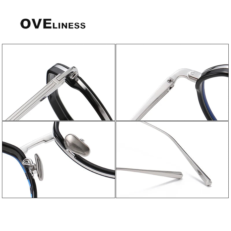 Oveliness Unisex Full Rim Flat Top Round Titanium Acetate Eyeglasses O6701 Full Rim Oveliness   