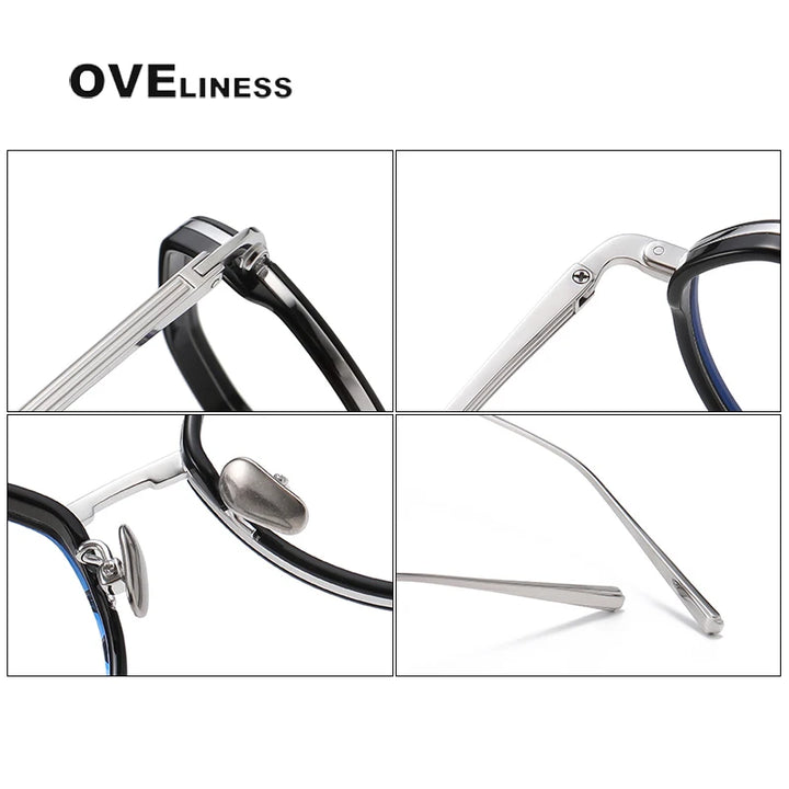 Oveliness Unisex Full Rim Flat Top Round Titanium Acetate Eyeglasses O6701 Full Rim Oveliness   