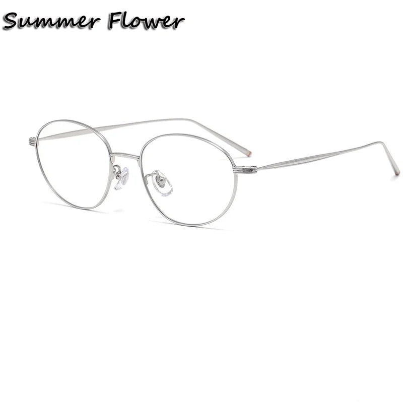 Summer Flower Women's Full Rim Oval Titanium Eyeglasses 85797 Full Rim Summer Flower Silver