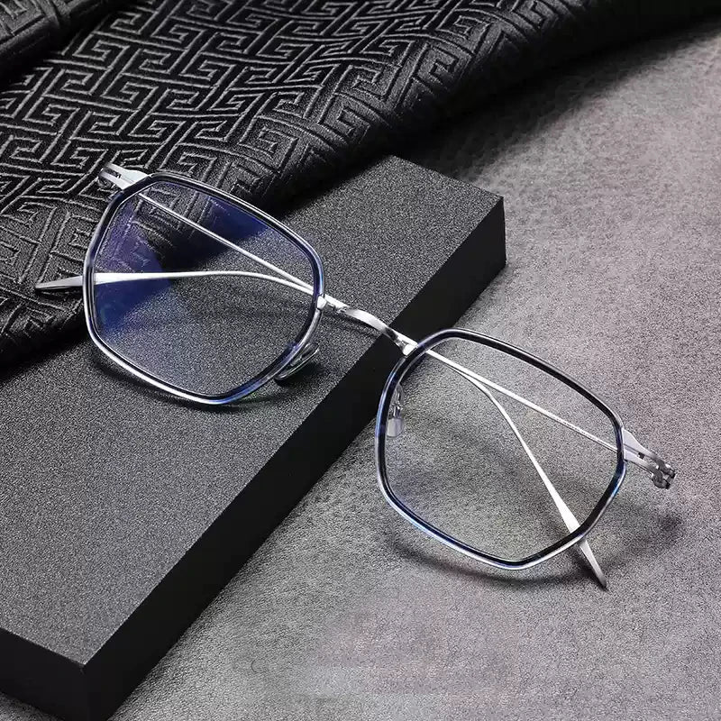 Black Mask Unisex Full Rim Square Titanium Acetate Eyeglasses 49216 Full Rim Black Mask Blue-Silver