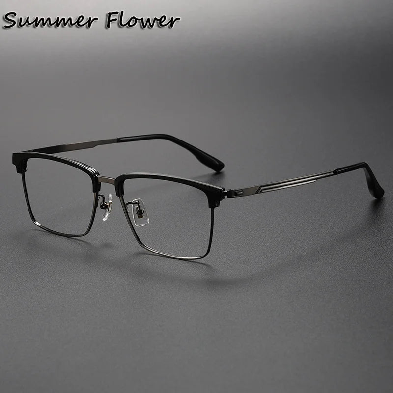 Summer Flower Unisex Full Rim Square Acetate Titanium Eyeglasses 83060 Full Rim Summer Flower Black Gray