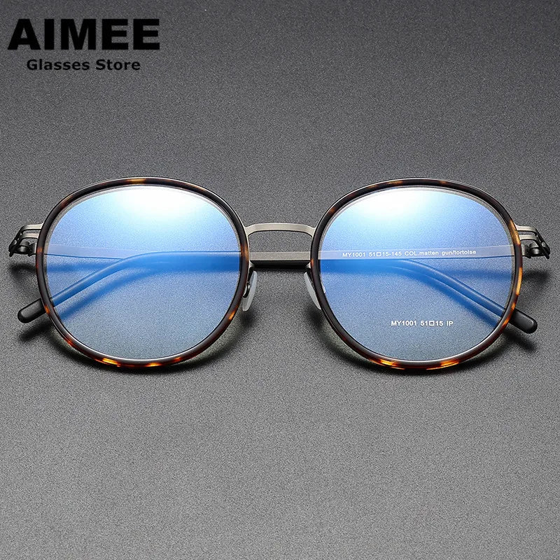 Aimee Unisex Full Rim Round Screwless Titanium Acetate Eyeglasses 2511 Full Rim Aimee Tortoise-Grey  