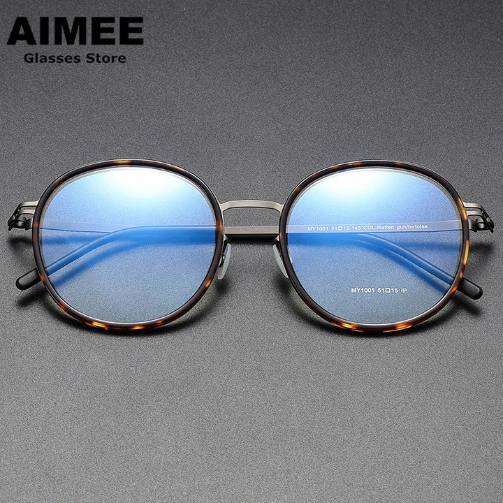 Aimee Unisex Full Rim Round Screwless Titanium Acetate Eyeglasses 2511 Full Rim Aimee Tortoise-Grey  