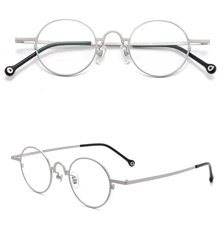 Aror Unisex Full Rim Round Titanium Eyeglasses 494080 Full Rim Aror Silver