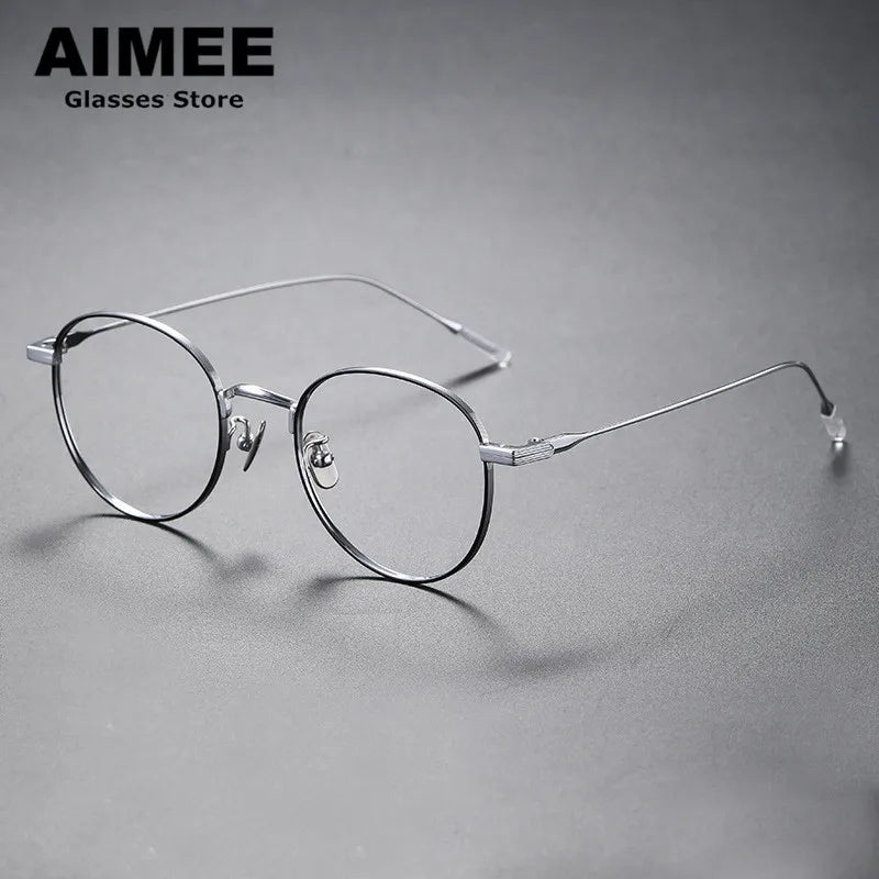 Aimee Unisex Full Rim Round Titanium Eyeglasses 80804 Full Rim Aimee Black-Silver  