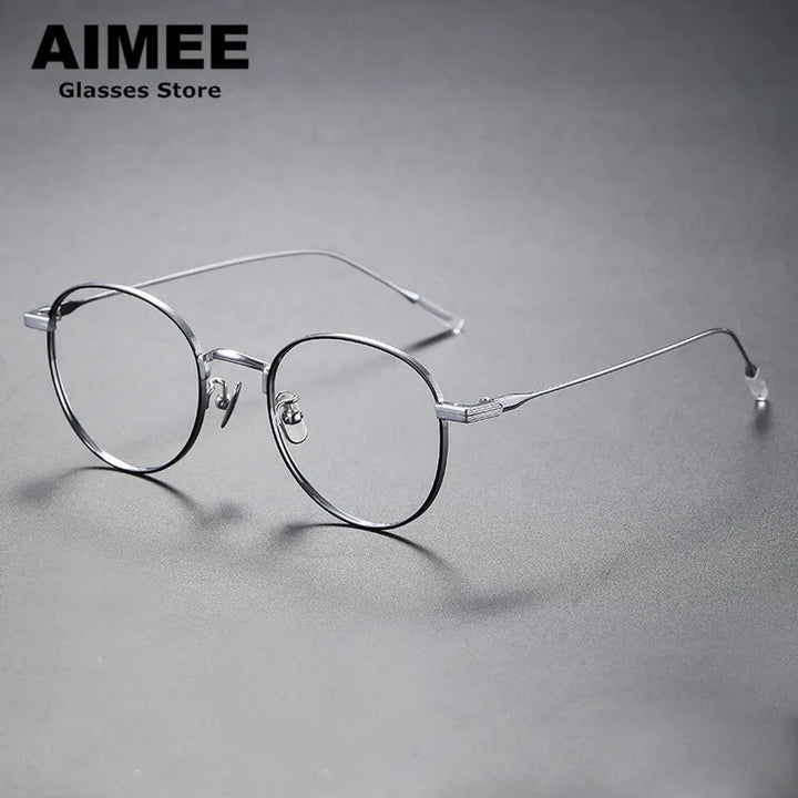 Aimee Unisex Full Rim Round Titanium Eyeglasses 80804 Full Rim Aimee Black-Silver  