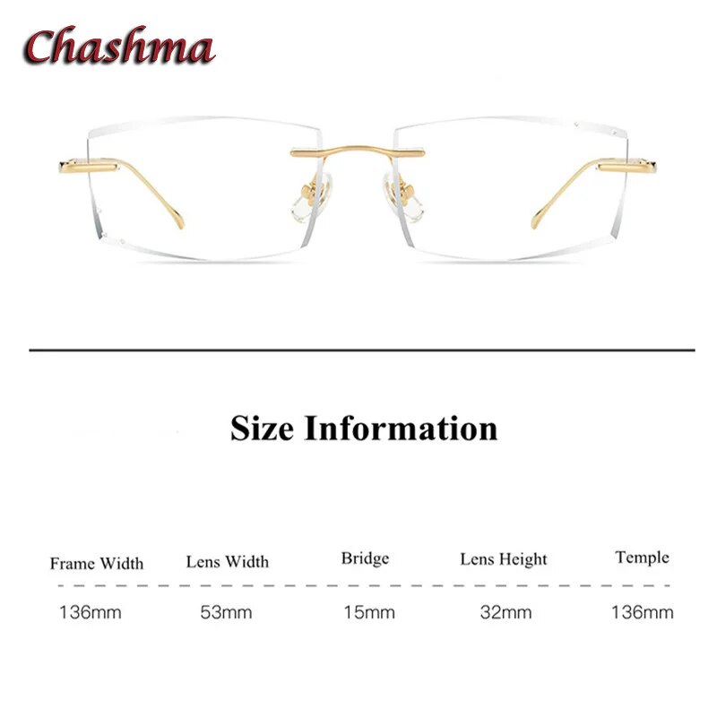 Chashma Ochki Unisex Rimless Square Titanium Eyeglasses 632 Rimless Chashma Ochki   
