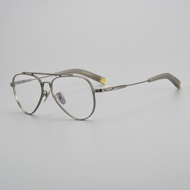 Hdcrafter Men's Full Rim Large Square Double Bridge Titanium Eyeglasses Hlsa-101 Full Rim Hdcrafter Eyeglasses Gray  