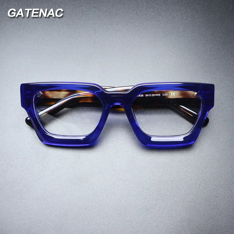 Gatenac Unisex Full Rim Thick Square Acetate Eyeglasses Gxyj1472 Full Rim Gatenac   