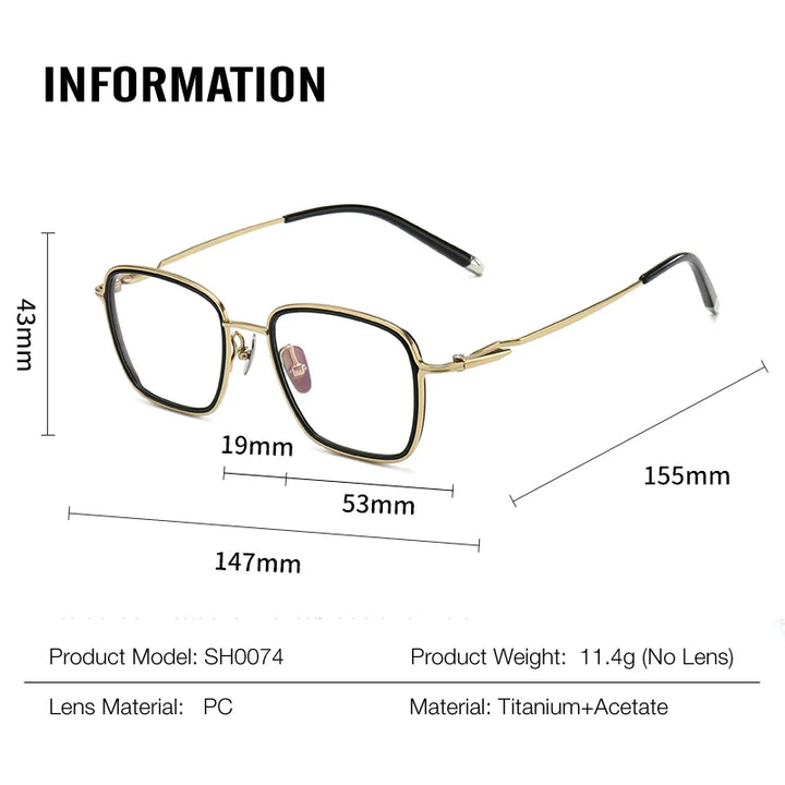 Muzz SH0074 men's square titanium acetate prescription eyeglasses — view 2