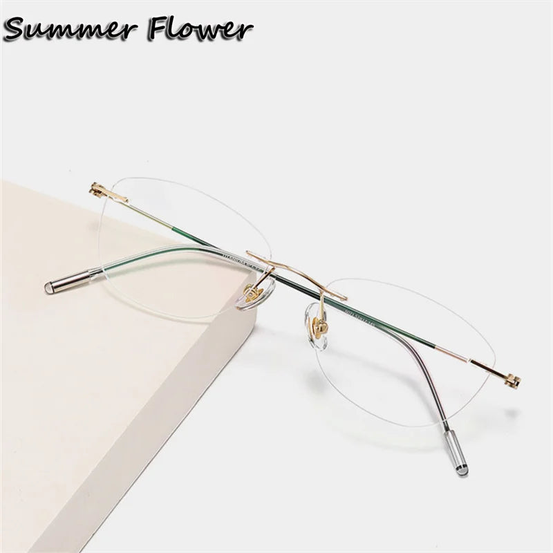 Summer Flower Women's Rimless Oval Titanium Eyeglasses 86071 Rimless Summer Flower