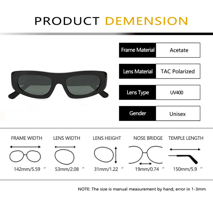 Esnbie Unisex Full Rim Square Brow Line Acetate Sunglasses 240171