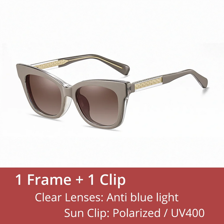 Ralferty Women's Full Rim Square Tr 90 Eyeglasses Clip On Sunglasses 81638