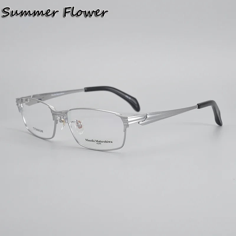 Summer Flower Unisex Full Rim Polygon Square Titanium Eyeglasses 81230 Full Rim Summer Flower Silver