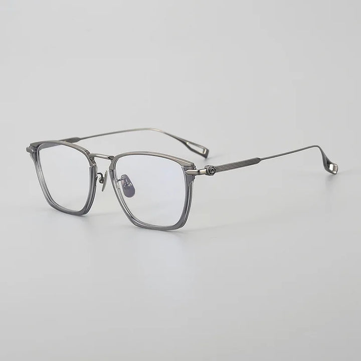 Hewei Unisex Full Rim Square Titanium Acetate Eyeglasses 24015 Full Rim Hewei grey  